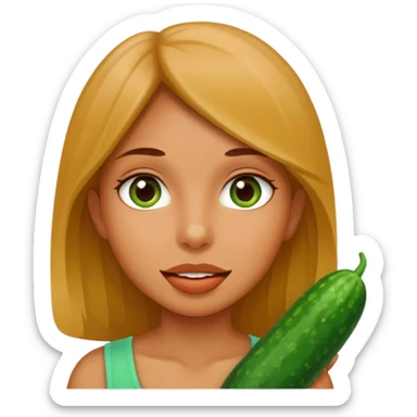 Girl with a tan cucumber in her mouth sticker