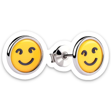 pair of 3D emoji-style Chanel logo stud earrings, glossy silver, elegant sticker