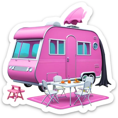 Jetson’s Ultra hotrod cute Haunted Barbie dream house Caravan with picnic table and folding chairs on top  sticker