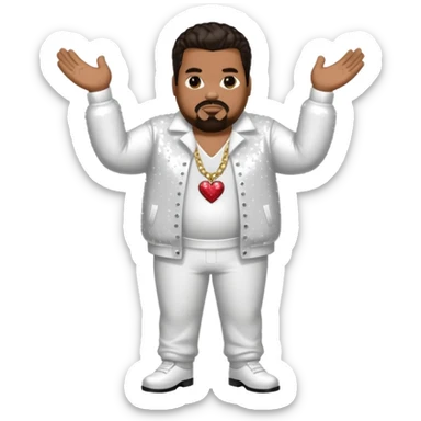 Fatman Scoop with dark brown hair, white sequin outfit sticker