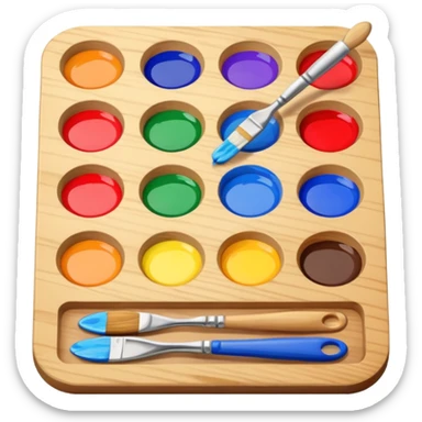 palette with colorful paints and a brush sticker