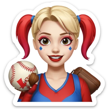 Harley Quinn holding a baseball bag while winking  sticker