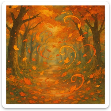 magical autumn forest with swirling colorful leaves sticker