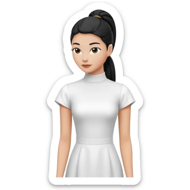 black sleek ponytail hairstyle on invisible mannequin, white dress and white sleeves, minimal clean design sticker