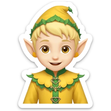 Tiny elf baby with pointy ears and hat, yellow outfit sticker