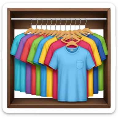 A closet with T-shirts in different colors. sticker