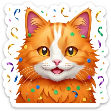 Cat with confetti and streamers celebrating sticker