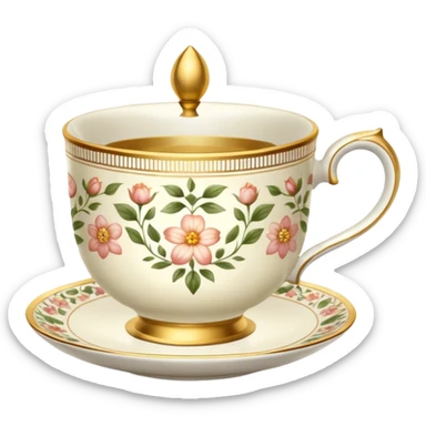 Golden teacup with floral pattern  sticker