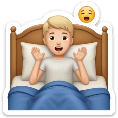 emoji- of a cute stretching boy waking up in bed sticker