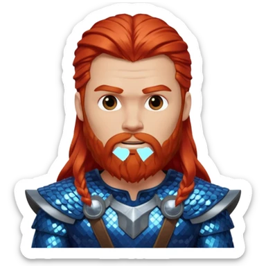 Thor, God of Thunder with long red hair and beard, blue sequin outfit sticker