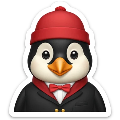 black suited old penguin with red fes hat sticker