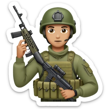 Male high school student with tactical gear in ranger green while holding a m4 in IOS style emoji sticker