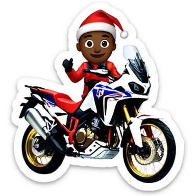 Young Man dressed for Christmas riding a Honda Africa Twin sticker