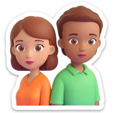 Slightly increase the volume of the upper body of the girl, separate the girl and the boy from each other, and make the skin color the same for both characters. Maintain the cartoonish 3D style. sticker