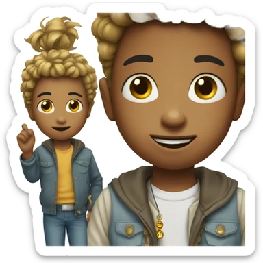 a boy showing keychain beads sticker