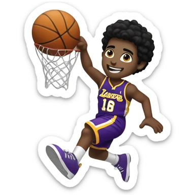 smiling boy with black hair dunking in Lakers uniform  sticker
