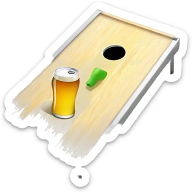 Cornhole board with a beer can placed next to it sticker