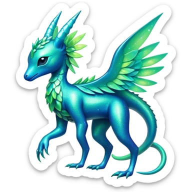 Shiny Exotic Futuristic Tropical Colorful Neon-colored Glittery Ethereal Sparkly Amaura-Aurorus-Fakémon-hybrid-creature (full body)  sticker