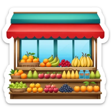 vibrant market stall with fruits and products in an old shop window sticker