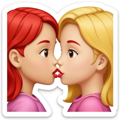 two 5 year old gals about to kiss on the lips, lips extremely close but not touching sticker