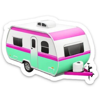 Realistic mint green and hot pink camping travel trailer isolated. sticker