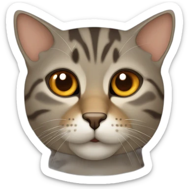 Tabby slightly brown gray cat with beige mouth and dark nose and big cheeks and orange golden eyes sticker