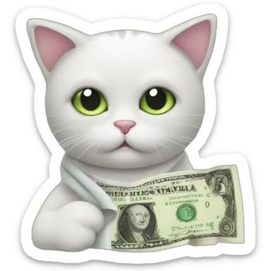 cat with a towel and a dollar bill and a towel sticker