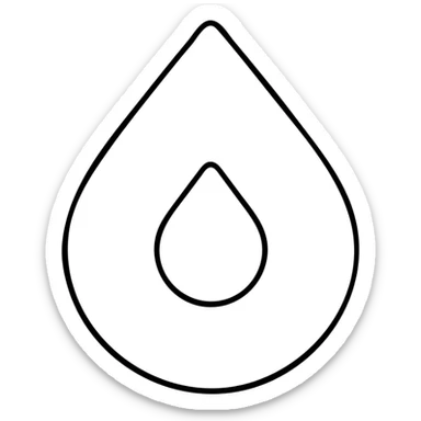 minimalist vector logo of a white rounded water drop pointing upwards with a small inverted drop-shaped cutout inside, centered, surrounded symmetrically by four rounded cyan blue (#00DFFF) corners forming an incomplete square frame with straight outer edges and rounded inner edges, on a vivid saturated blue (#0000FF) background, very geometric, symmetrical, no shading or 3D effect sticker