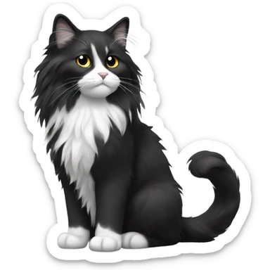 Fluffy cat long hair black and white sticker
