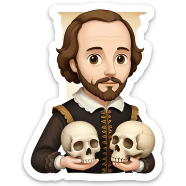 Shakespeare holding a skull referencing Hamlet sticker