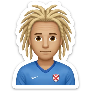 blonde dreadlocks man with blue jersey sticker