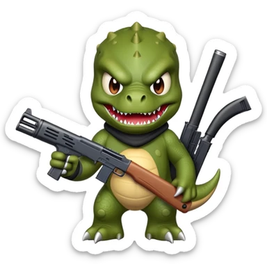 Angry Dino wit ski mask and gun sticker