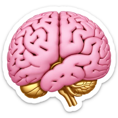 A pink brain with elegant golden details and accents. In the center of the brain, there's a clean, empty space or hollow area, as if a part is carved out. sticker