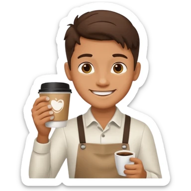 barista boy holding a coffee cup sticker