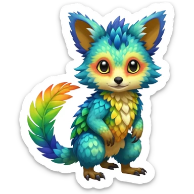 Colorful tropical exotic cute cool beautiful shiny beautiful fantasy-Trico-Cacomistle-oncilla-animal-Fakémon-hybrid-fursona (full body) sticker