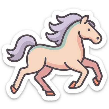 Chinese eastern style horse galloping, fourth frame of sequence, thin clean contours, soft rounded shapes, pastel palette #98B5BC, #B5B3C1, #C9A3C9, #E4C0CA, #F7DCD1, #F7C0AA, detailed shadows and highlights, soft lighting, transparent background, less cute, no decorative elements, silhouette and appearance as in reference sticker