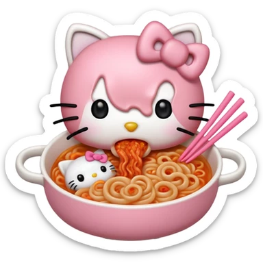 Hello Kitty eating kimchi udon noodles sticker