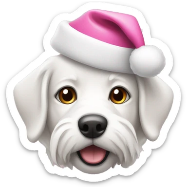 White schicon dog wearing a pink Santa hat sticker