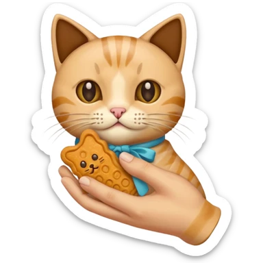 Create this which a hand holding a cat treat sticker
