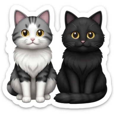 Two cats one black one grey and white sticker