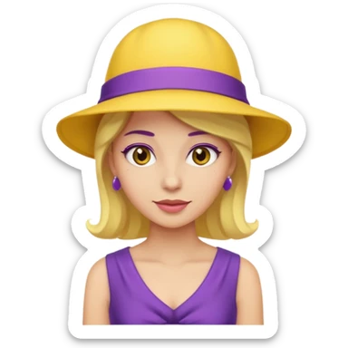 purple dress woman with yellow hat sticker