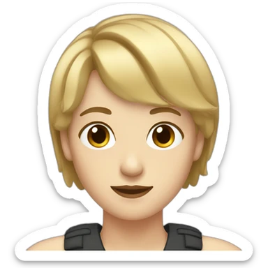 face of nonbinary white person with dark blonde bob, mid part and bangs sticker