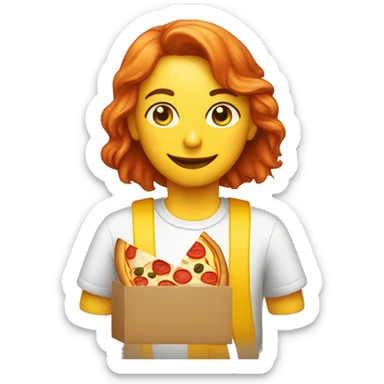delivery de pizza, de piel clara y ropa amarilla sticker