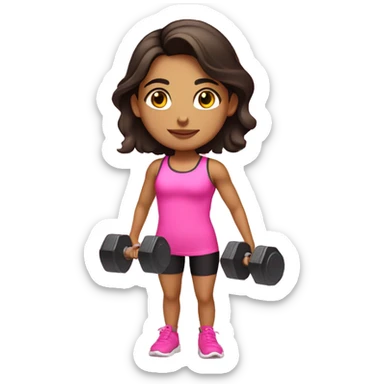 Hispanic girl holding weights doing gym activities in a cute pink outfit sticker