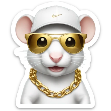A white rat wearing a Nike cap with sunglasses and gold chains making a like gesture  sticker