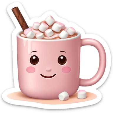 Light Pink mug of hot chocolate with marshmallows  sticker