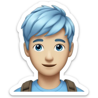 An 18-year-old boy with light blue short middle hair, with a palette in hand, with blue eyes sticker