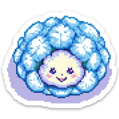 a fluffy cloud with a cute smile, pixel art style sticker