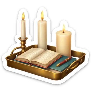 vintage tray with books and candle sticker