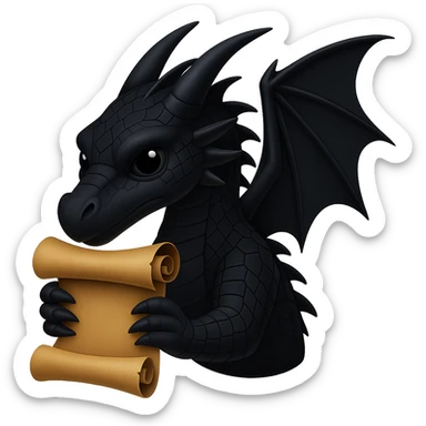 Edit the image to depict Darkstalker the NightWing dragon from Wings of Fire holding his animus scroll in emoji style with no background. Remove the background entirely to isolate the subject. sticker